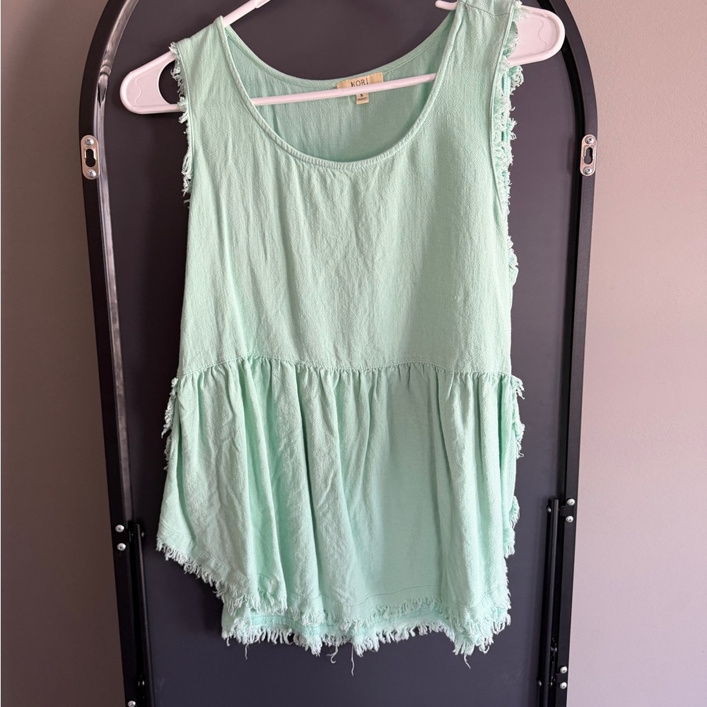 Light Green Fringe Tank Top